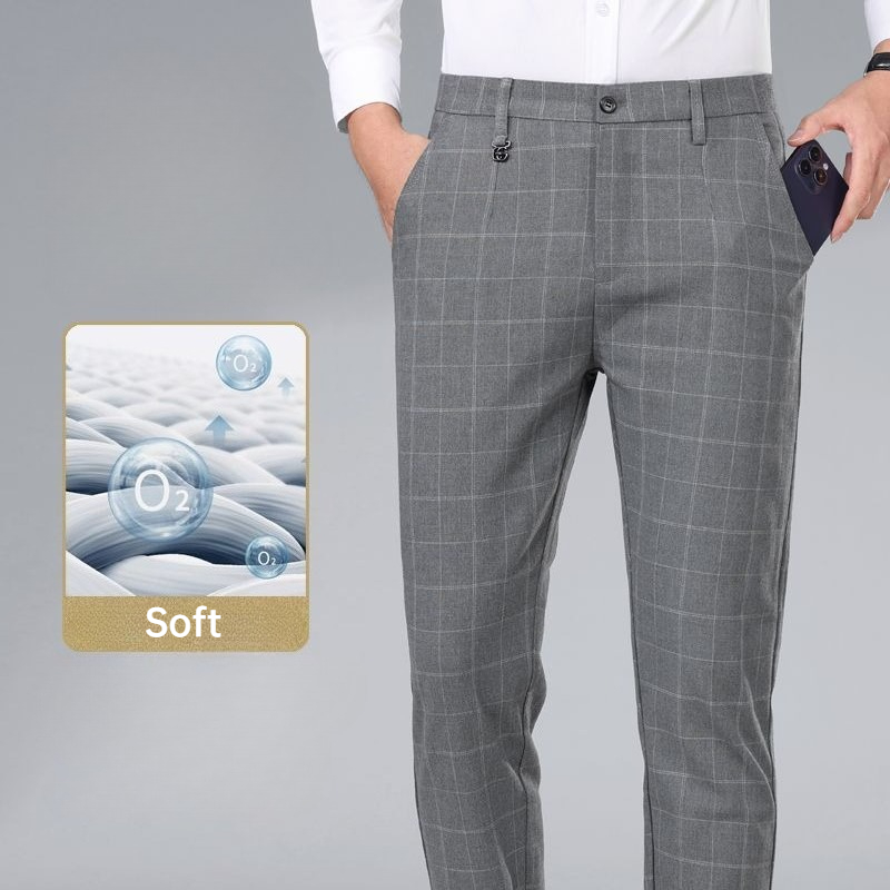 Formal Trouser Stretch - Plaid Slim Pants for Men's Clothing