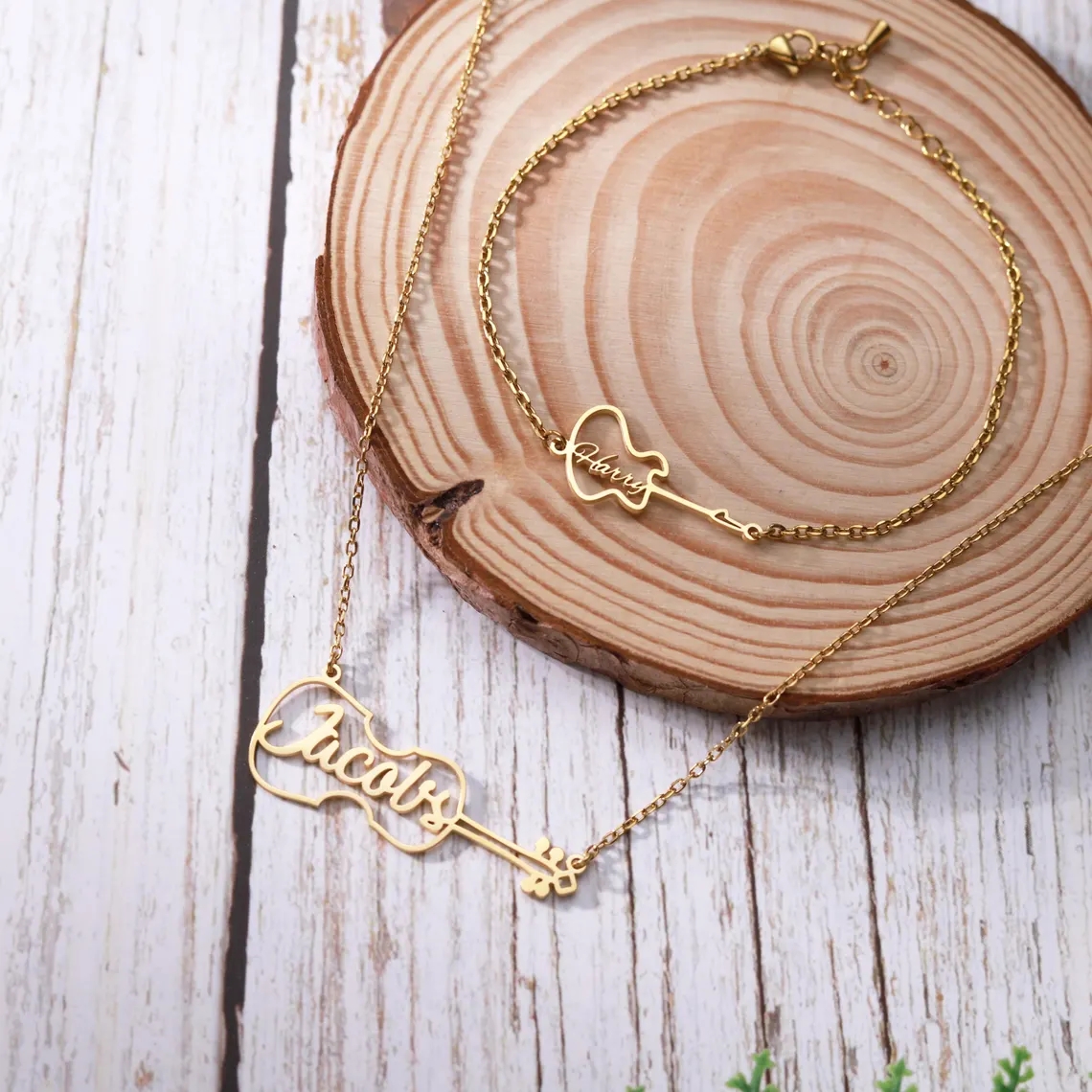 Men'S Fashion Jewelry Bracelets - Customized Name Guitar Pendant Necklace Bracelet