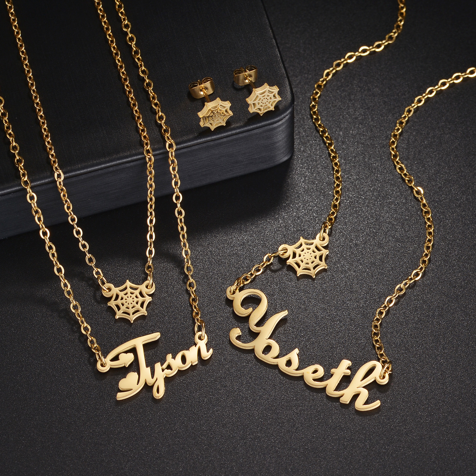 Men'S Fashion Jewelry Bracelets - Customized Name Spider Web Necklace Earring