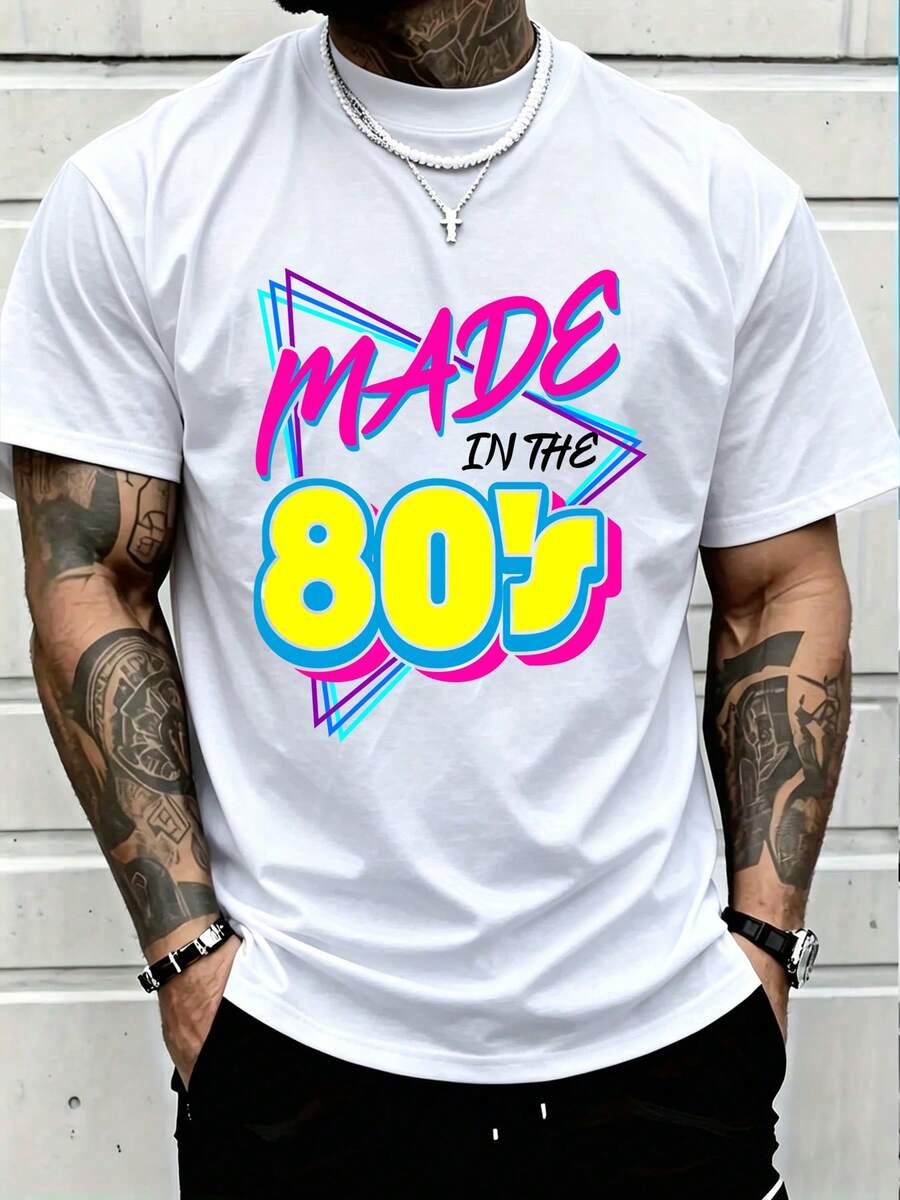 Mens Fashion In 1980S - 1980s Retro Music Graphic Tee, Casual