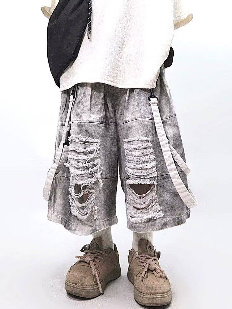 Men'S Fashion Linen Pants - Retro Hip-hop Men's Ripped Jeans Summer