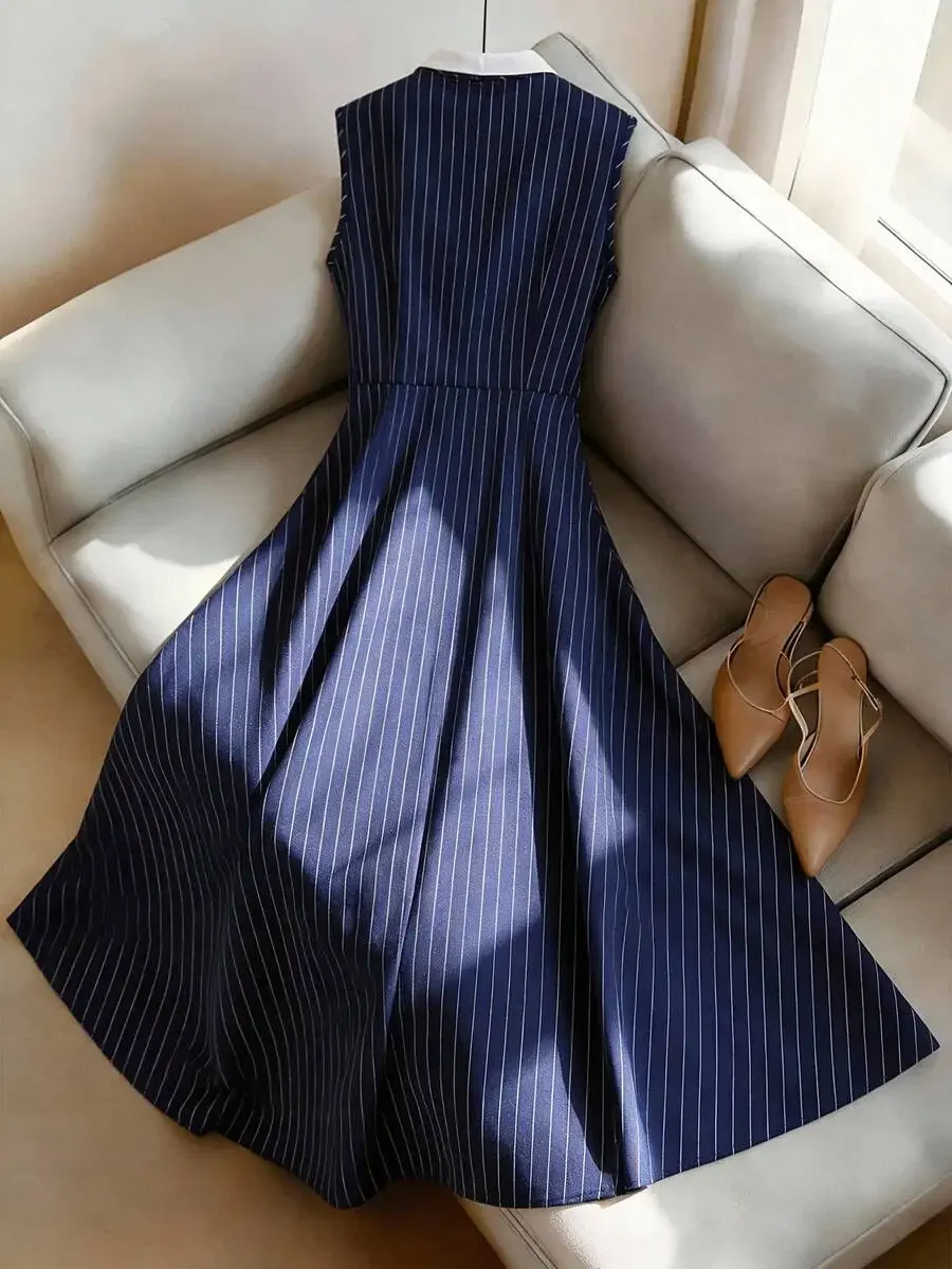 Blue Striped Sleeveless A-Line - Men'S Spring Fashion ulasan dan harga