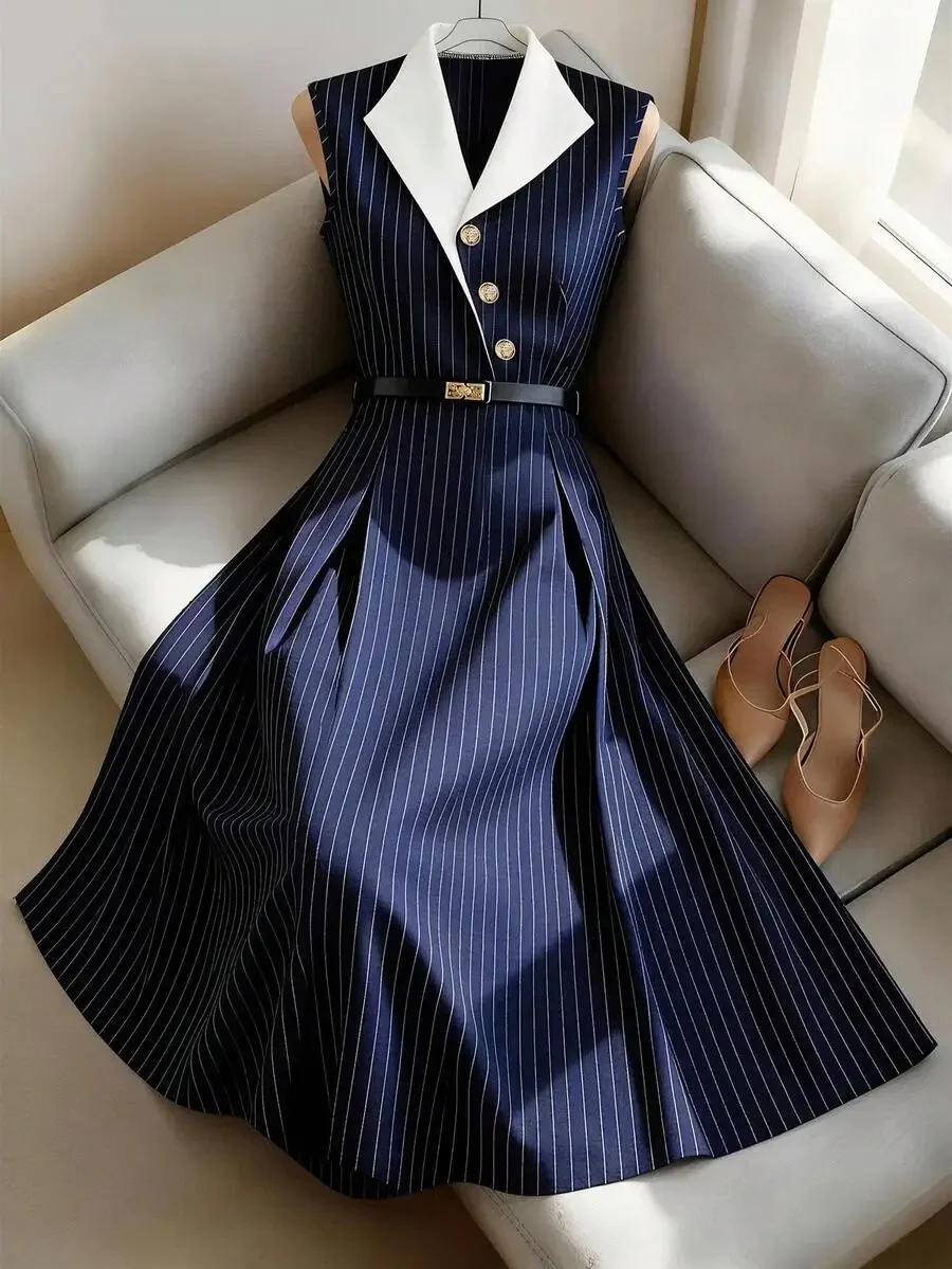 Blue Striped Sleeveless A-Line - Men'S Spring Fashion ulasan dan harga