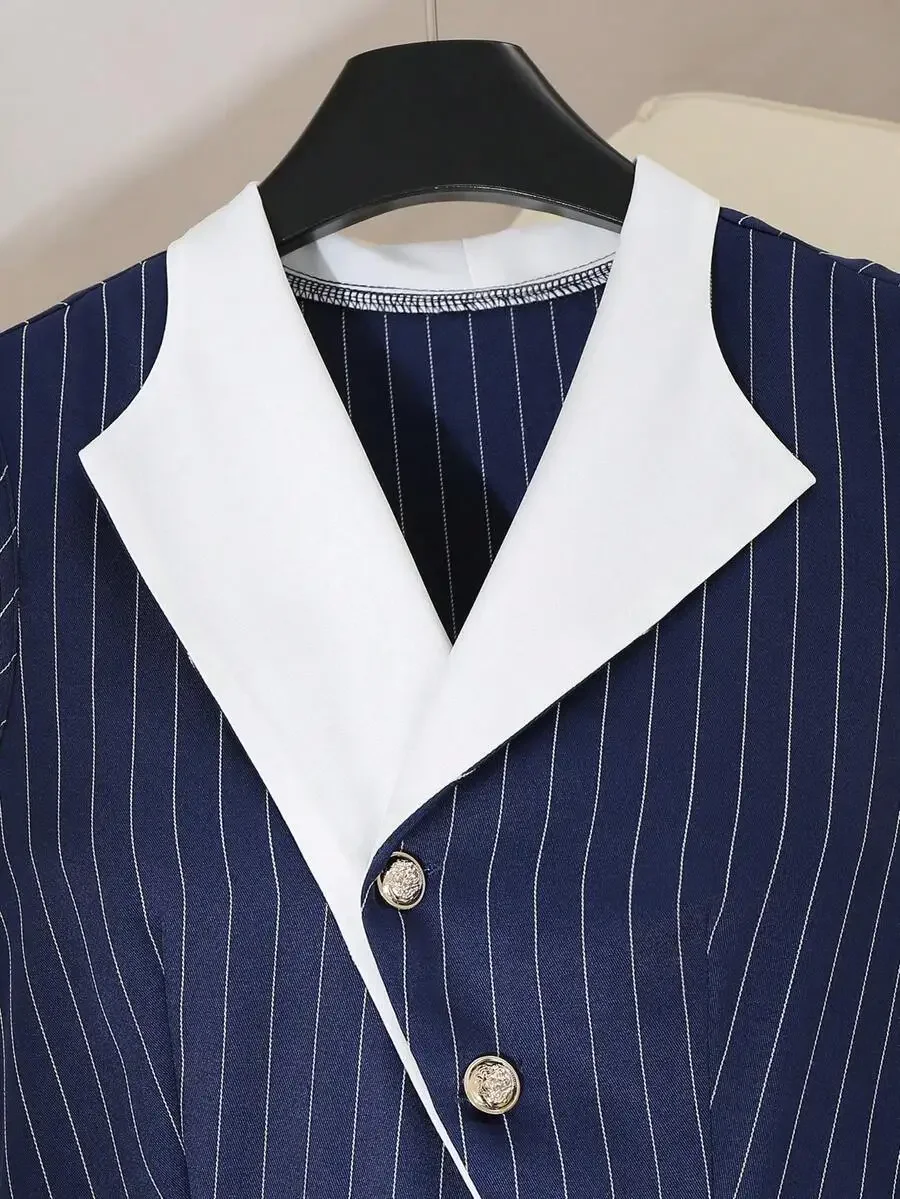 Blue Striped Sleeveless A-Line - Men'S Spring Fashion ulasan dan harga