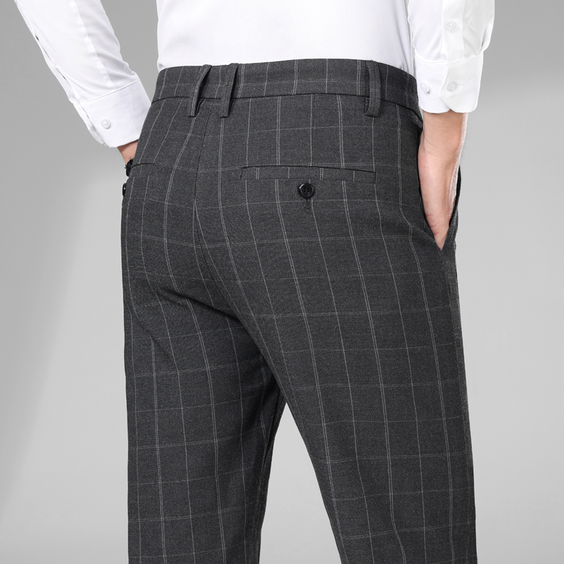 Plaid Slim Pants for Men's Clo - Formal Trouser Stretch ulasan dan harga