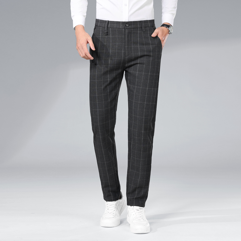 Plaid Slim Pants for Men's Clo - Formal Trouser Stretch ulasan dan harga