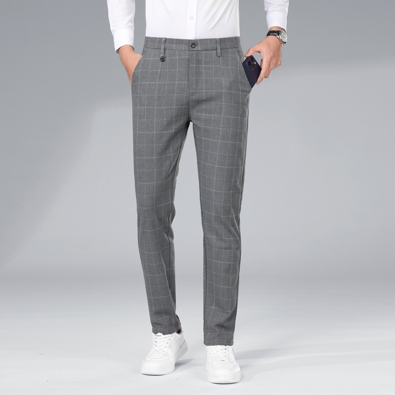 Plaid Slim Pants for Men's Clo - Formal Trouser Stretch ulasan dan harga