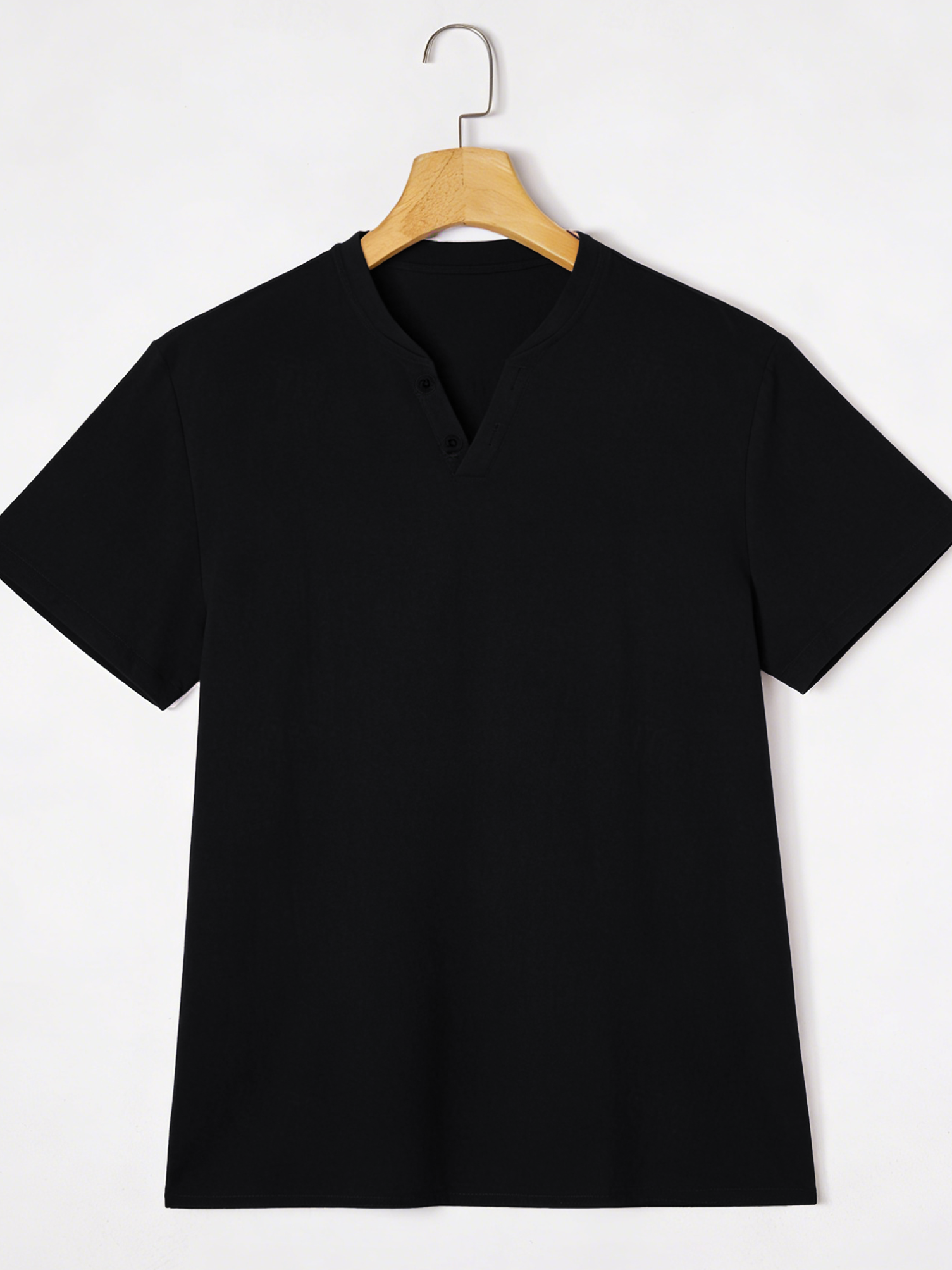 Elegant Black Henley Short-Sle - Men'S Fashion Undershirt ulasan dan harga