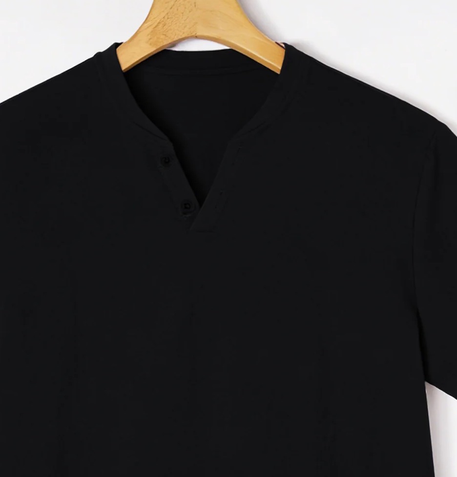 Elegant Black Henley Short-Sle - Men'S Fashion Undershirt ulasan dan harga