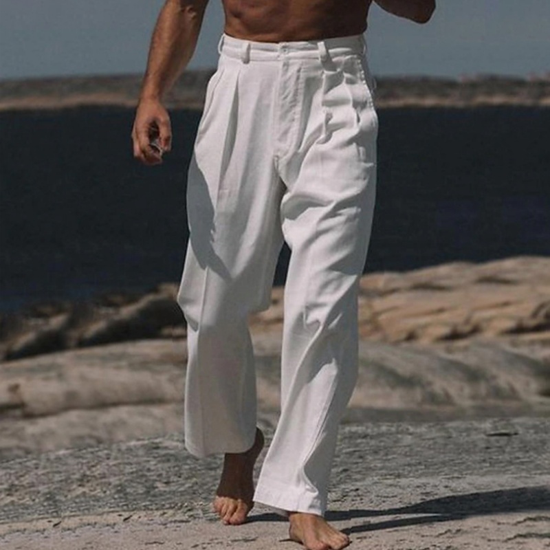 Vintage Solid Color Loose Line - Men'S Fashion Linen Pants ulasan dan harga