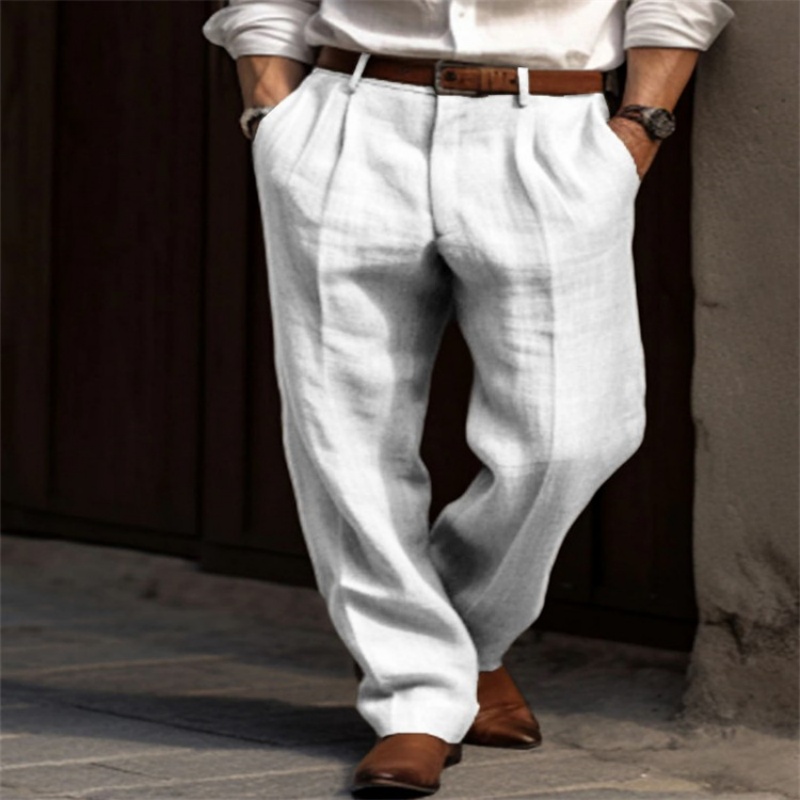 Vintage Solid Color Loose Line - Men'S Fashion Linen Pants ulasan dan harga