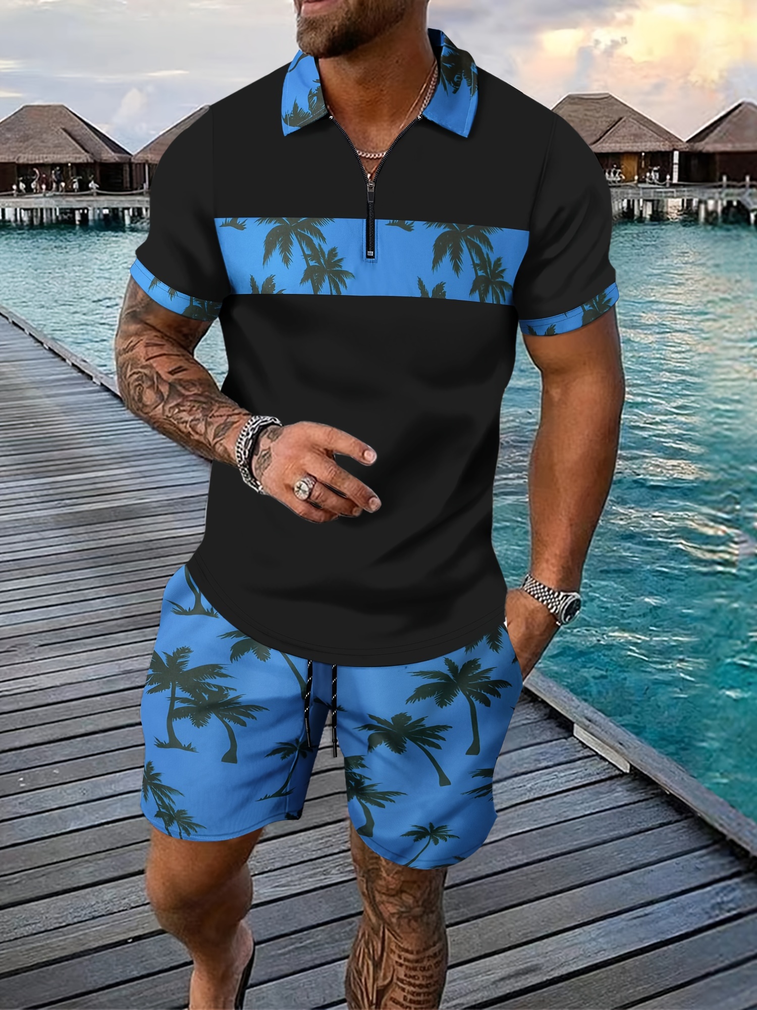 Men's Casual Two Piece Set Pin - Men'S Fashion Polo ulasan dan harga