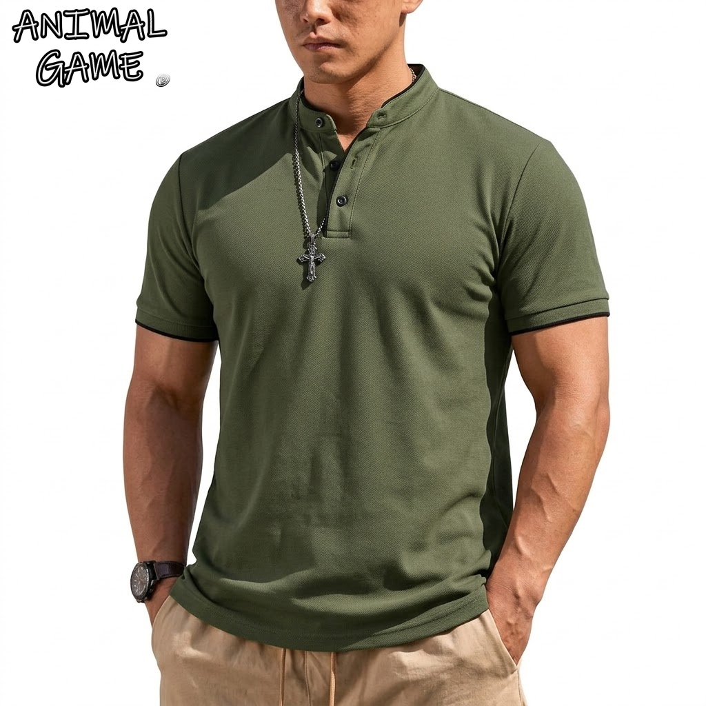 Summer Short Sleeve Henley Shi - Men'S Fashion Polo ulasan dan harga