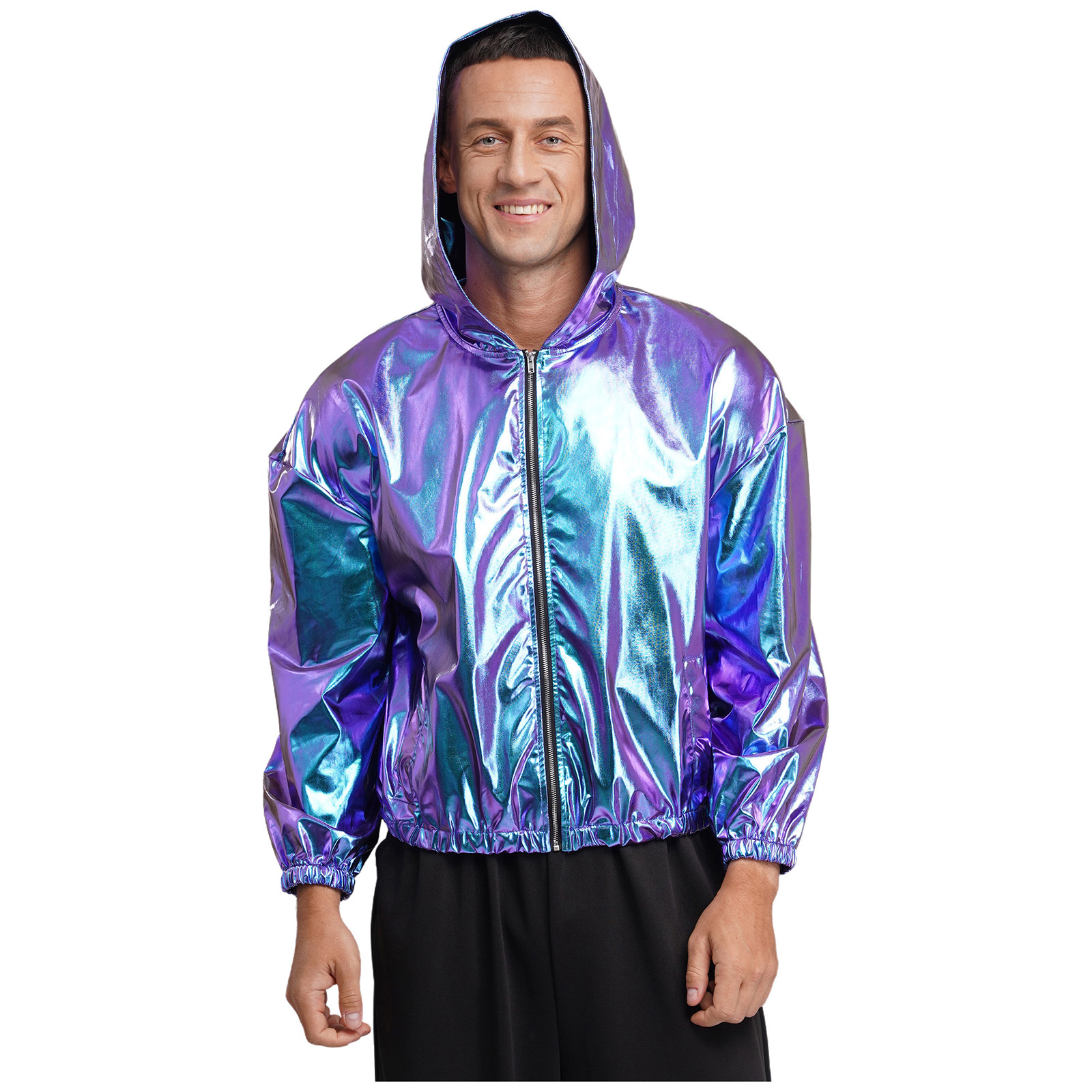 Mens Shiny Metallic Hooded Bom - Mens Fashion Bomber Jacket ulasan dan harga