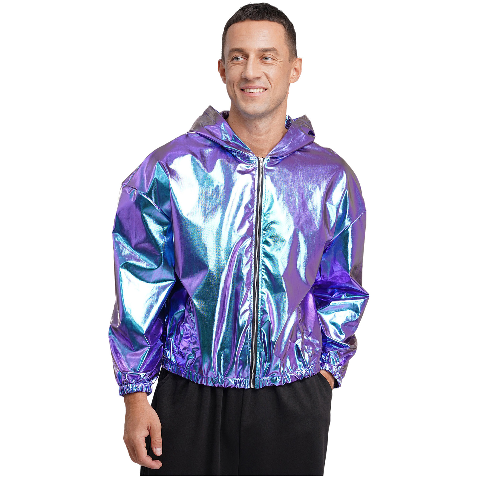 Mens Shiny Metallic Hooded Bom - Mens Fashion Bomber Jacket ulasan dan harga