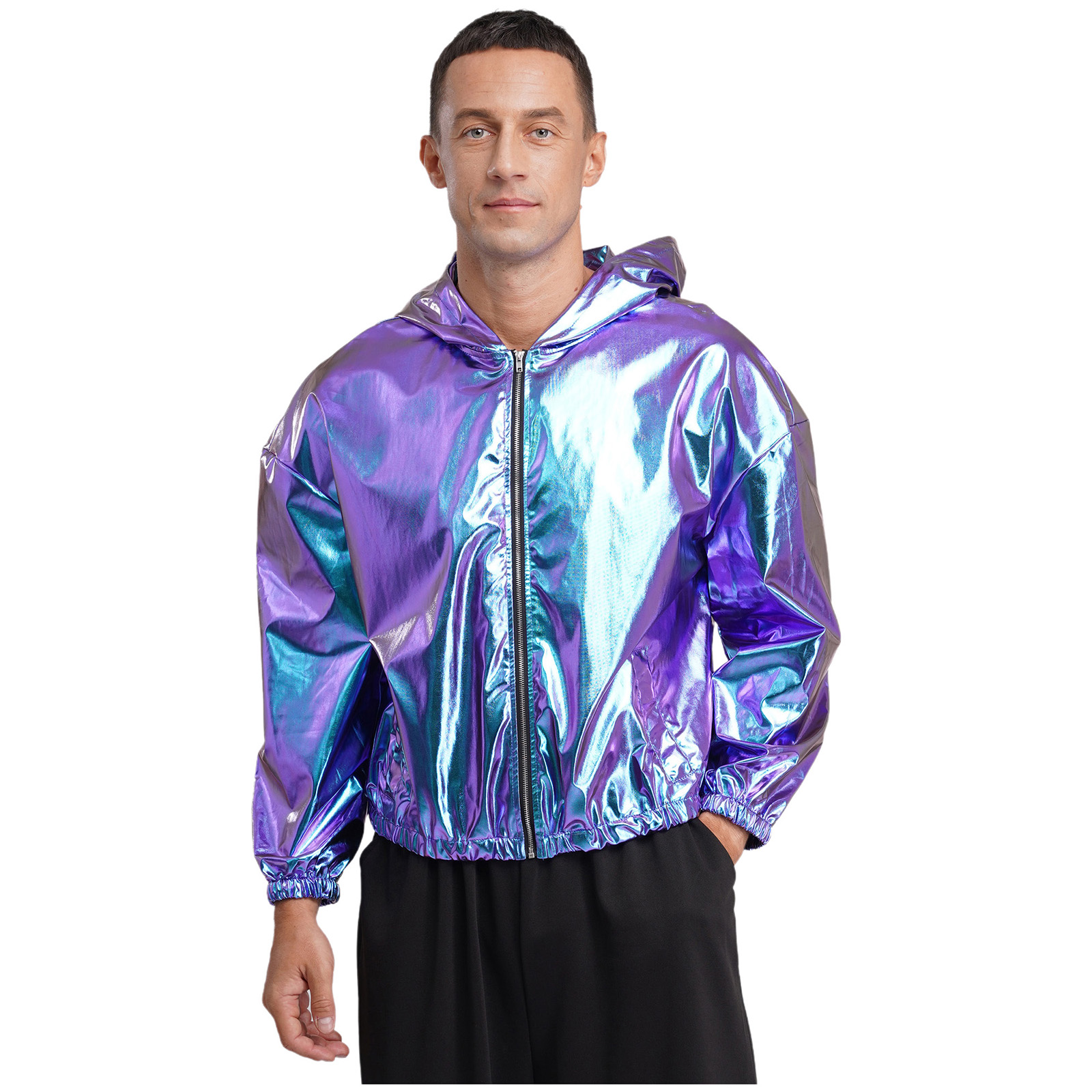 Mens Shiny Metallic Hooded Bom - Mens Fashion Bomber Jacket ulasan dan harga