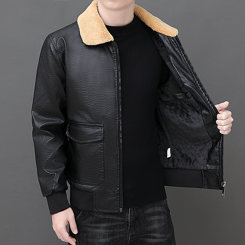 Solid Zipper Design Leather Ja - Mens Fashion Bomber Jacket ulasan dan harga
