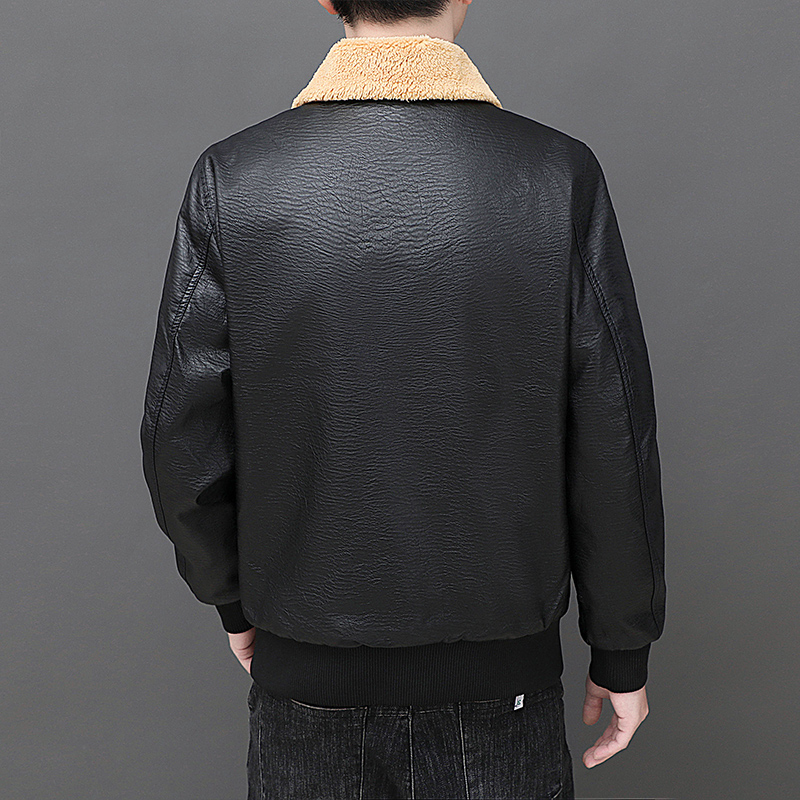 Solid Zipper Design Leather Ja - Mens Fashion Bomber Jacket ulasan dan harga