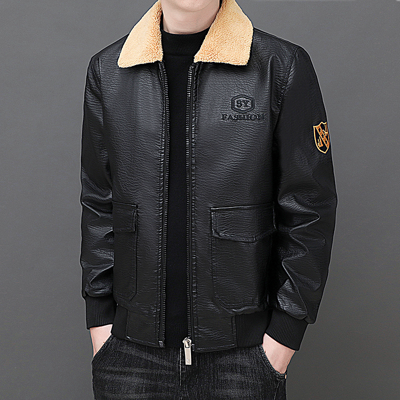 Solid Zipper Design Leather Ja - Mens Fashion Bomber Jacket ulasan dan harga